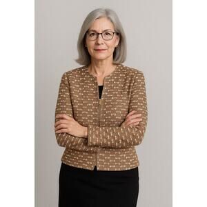 St. John Collection Women's Brown White Tweed Knit Sweater Jacket Size 10